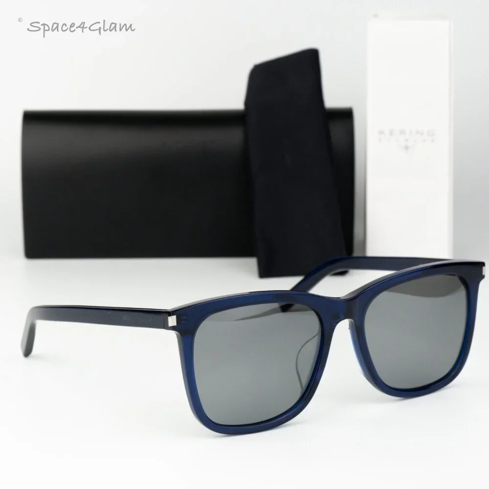 Saint Laurent Men Sunglasses Blue Silver Square SL116K 003 NEW AUTHENTIC